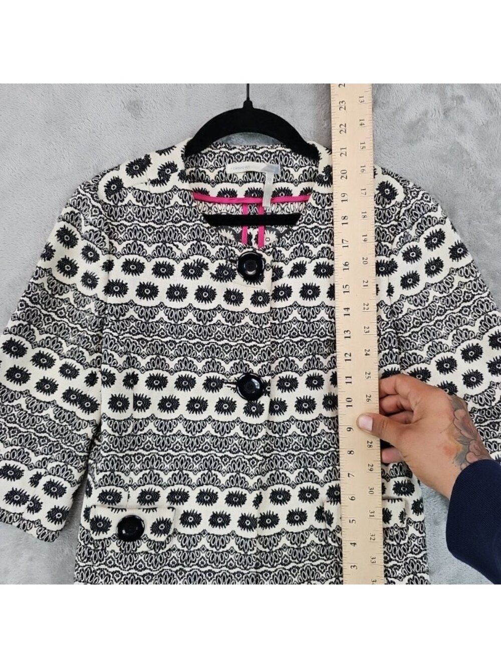Classiques Entier Blazer Womens XS Black Geometric Jacquard 3/4 Sleeve Lined - Picture 6 of 10